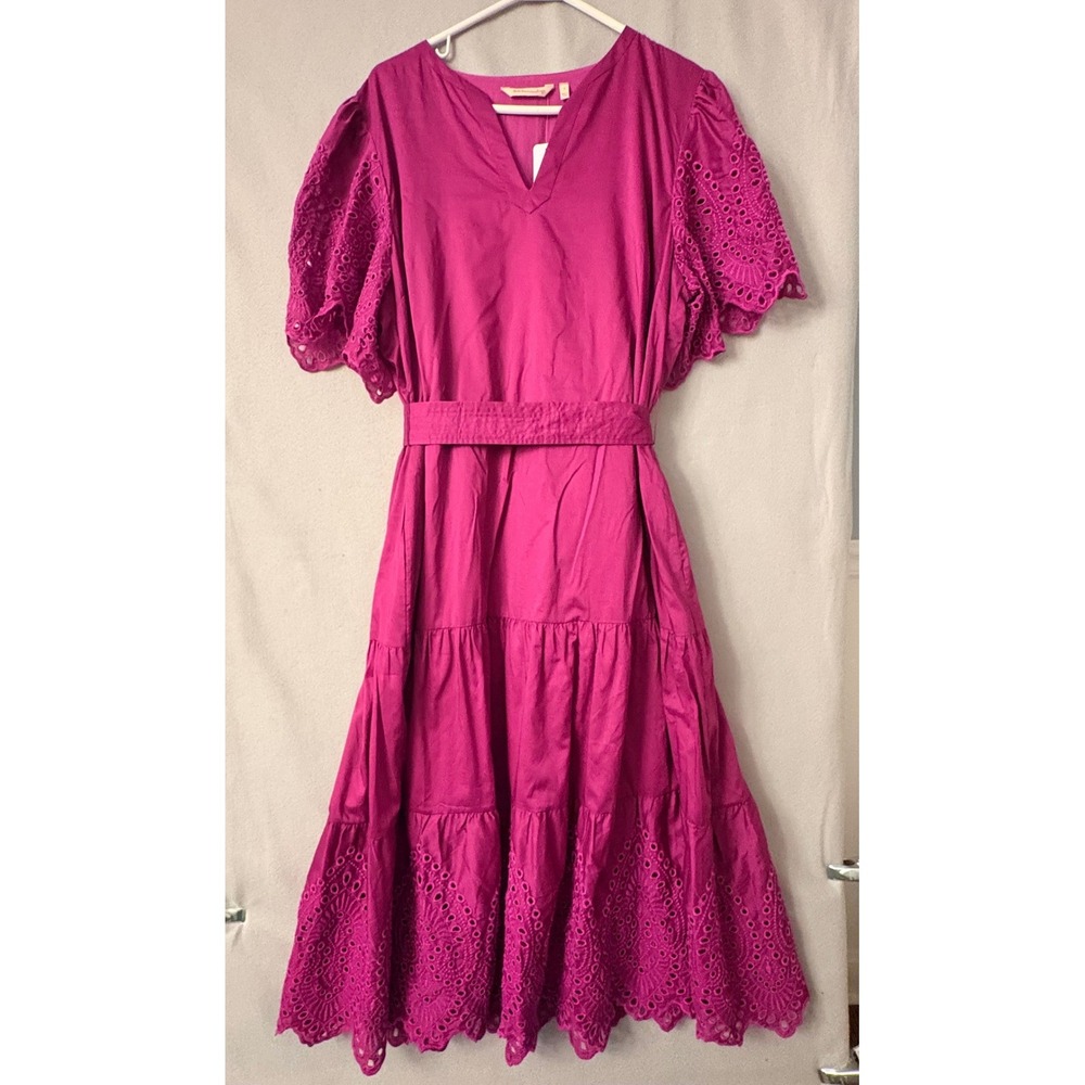 NWT Soft Surroundings Verena Eyelet Midi Dress Deep Orchid Magenta Pink Purple L